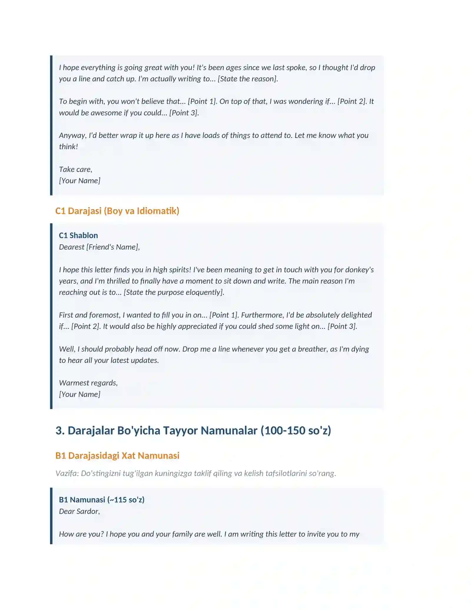 MULTILEVEL EXAM — INFORMAL LETTERS GUIDE 2