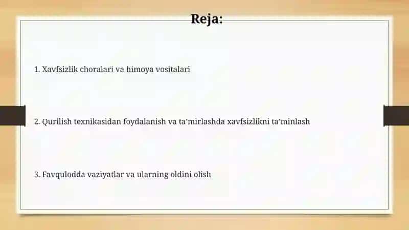 Qurilish texnikalarini ishlatish hamda ta'mirlash jarayonida xavfsizlikni ta'minlash 2