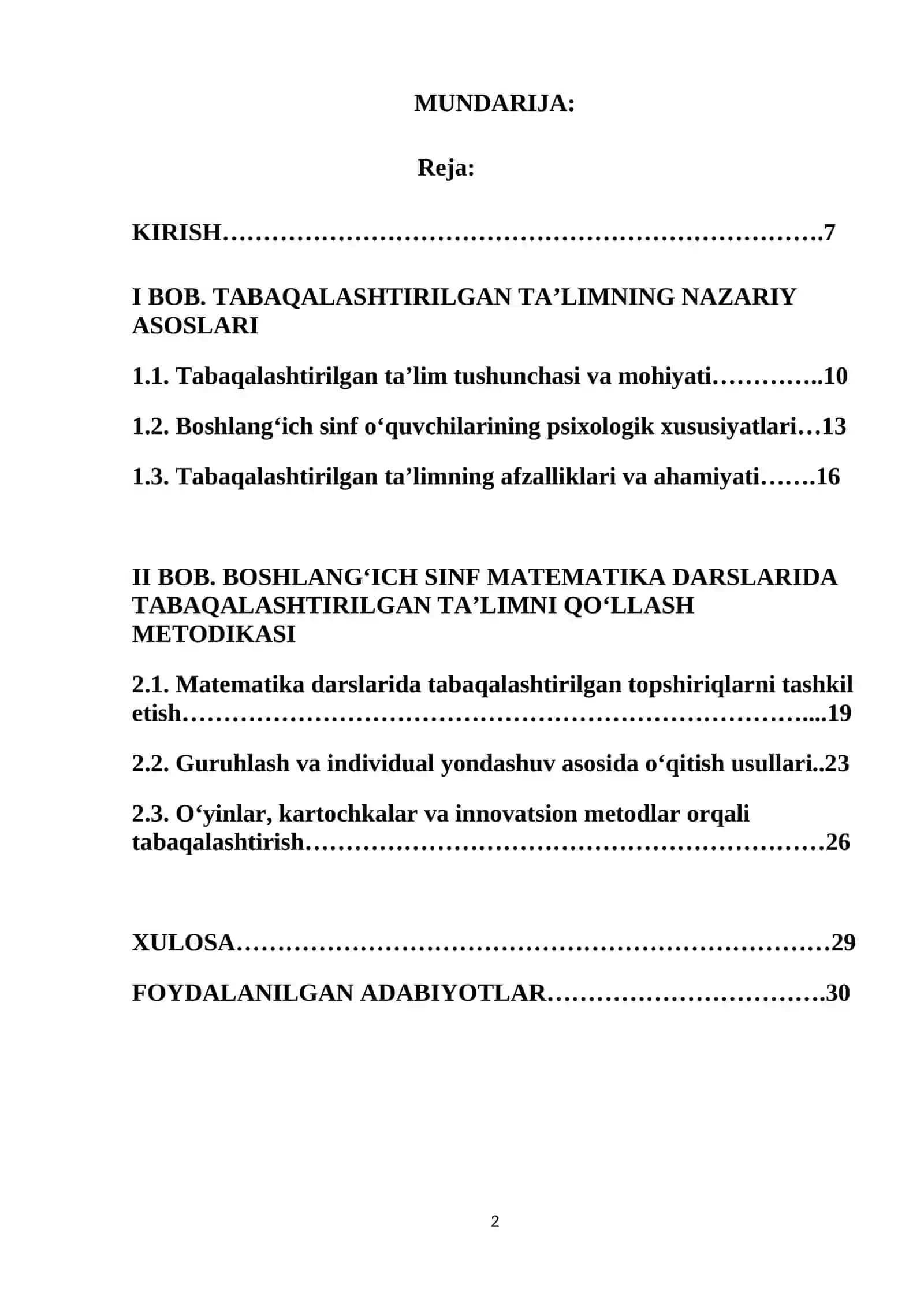 Matematikani o‘qitish metodikasi 2