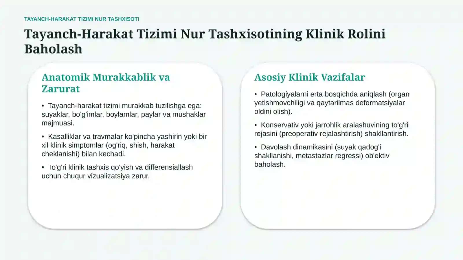 Tayanch-harakat tizimi kasalliklari nur tashxisoti — zamonaviy diagnostika 2