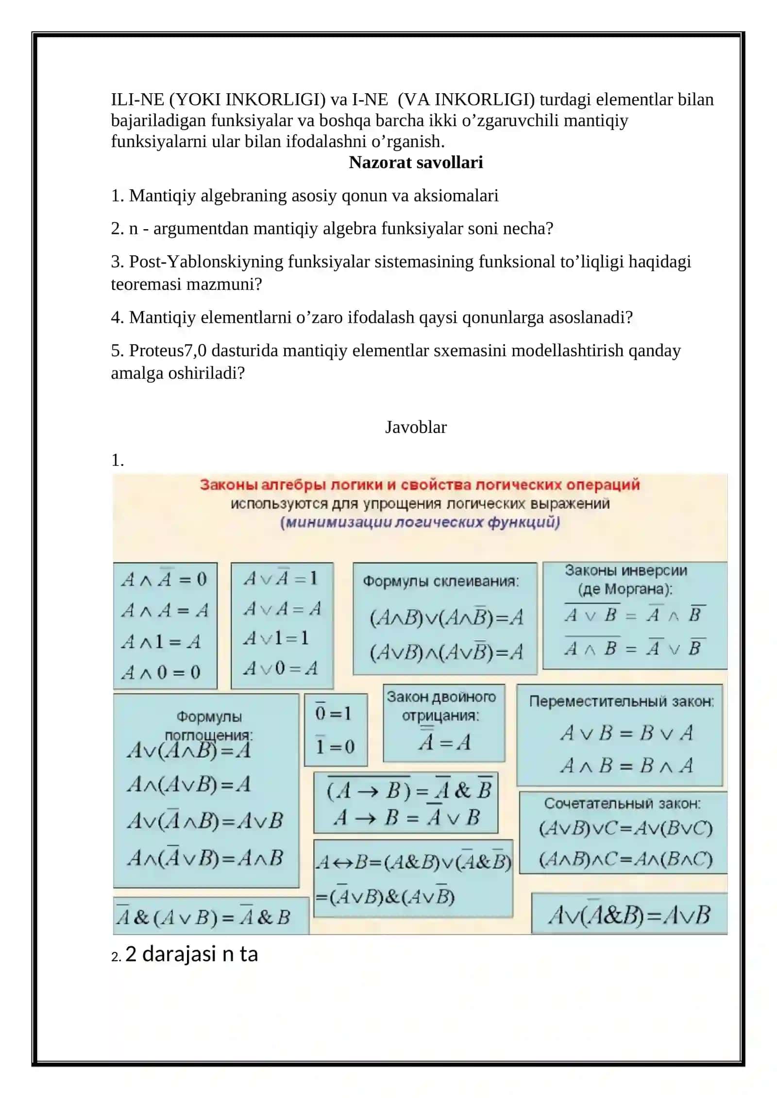Discreet qurilmalar nazariyasi fanidan laboratoriya ishi 2