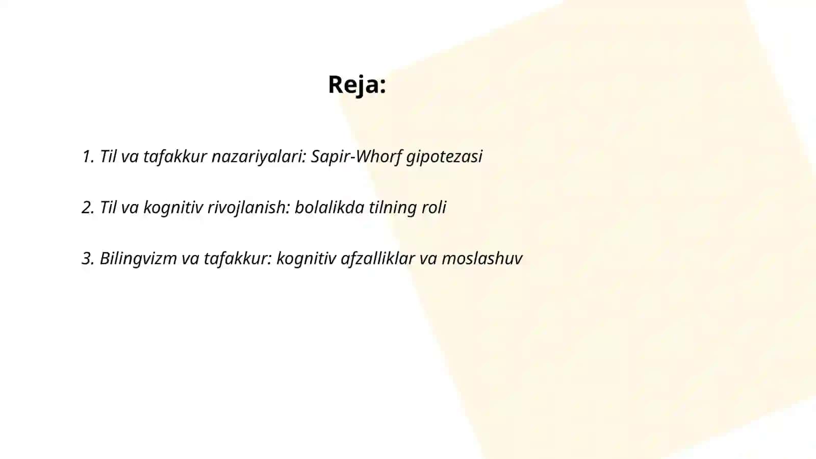 Psixolingivistika. TIL va Tafakkur bogliqligi 2