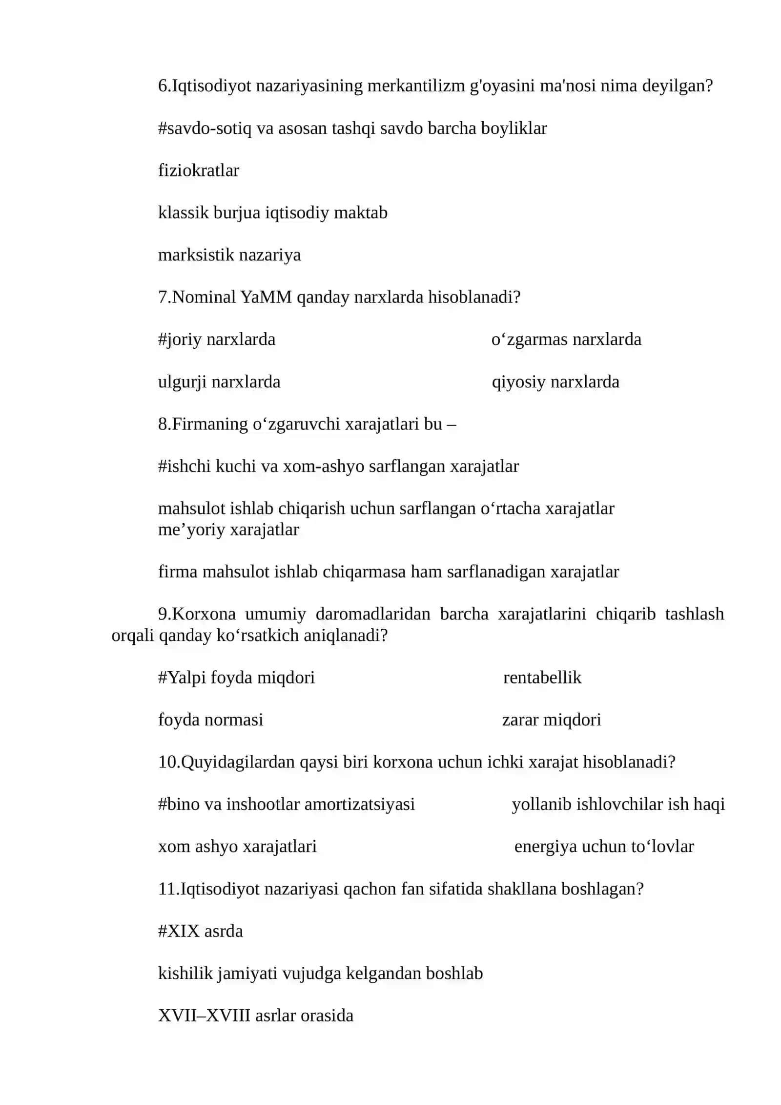 iqtisodiyot nazariyasi sesiya savol javoblari 2