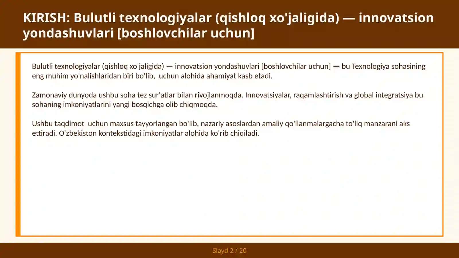 Bulutli texnologiyalar (qishloq xo'jaligida) — innovatsion yondashuvlari [boshlovchilar uchun] 2