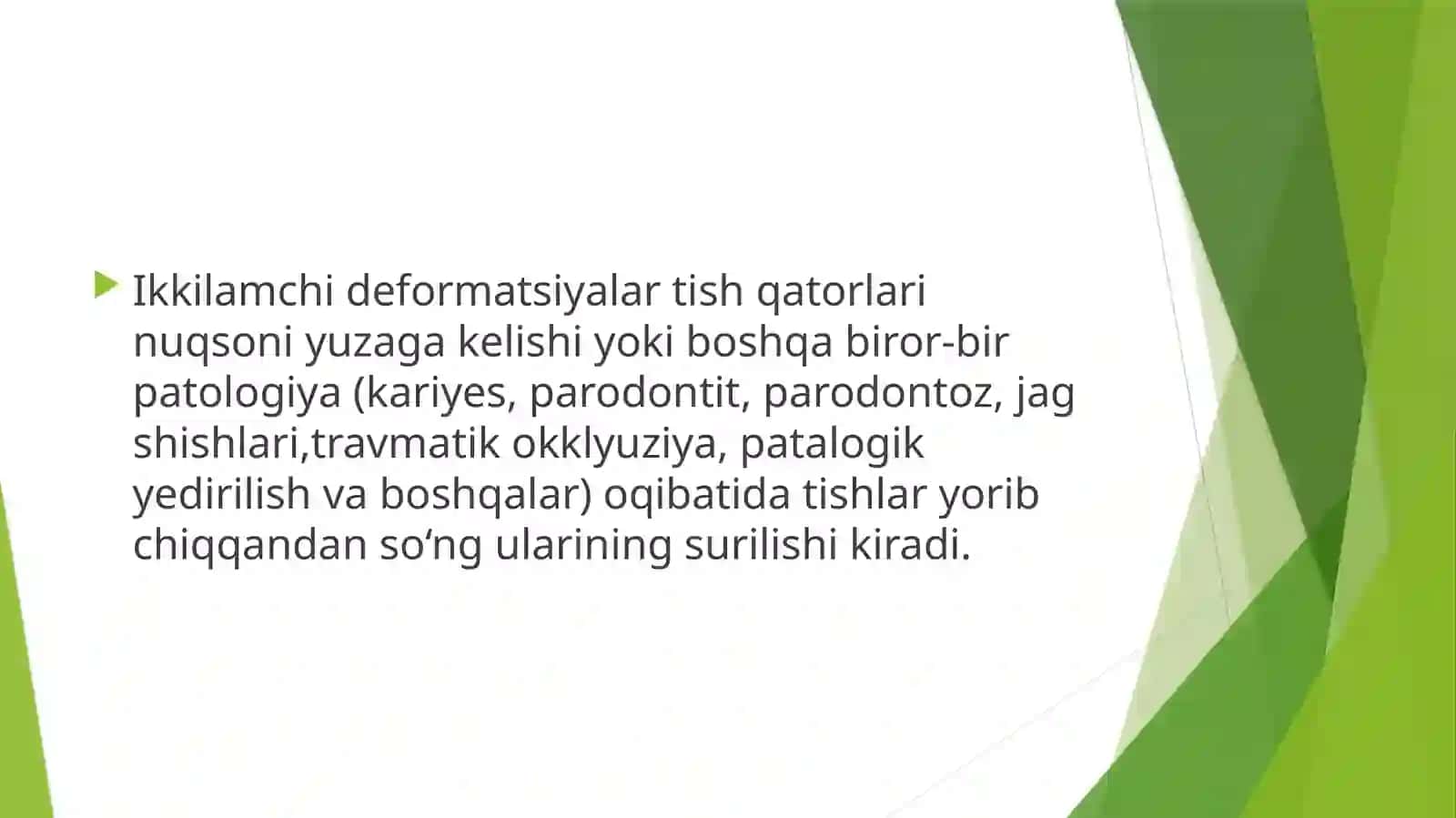Kattalarda ortodontik davolash tadbirlari. Tish qatorining ikkilamchi deformatsiyalari, parodont kas 2