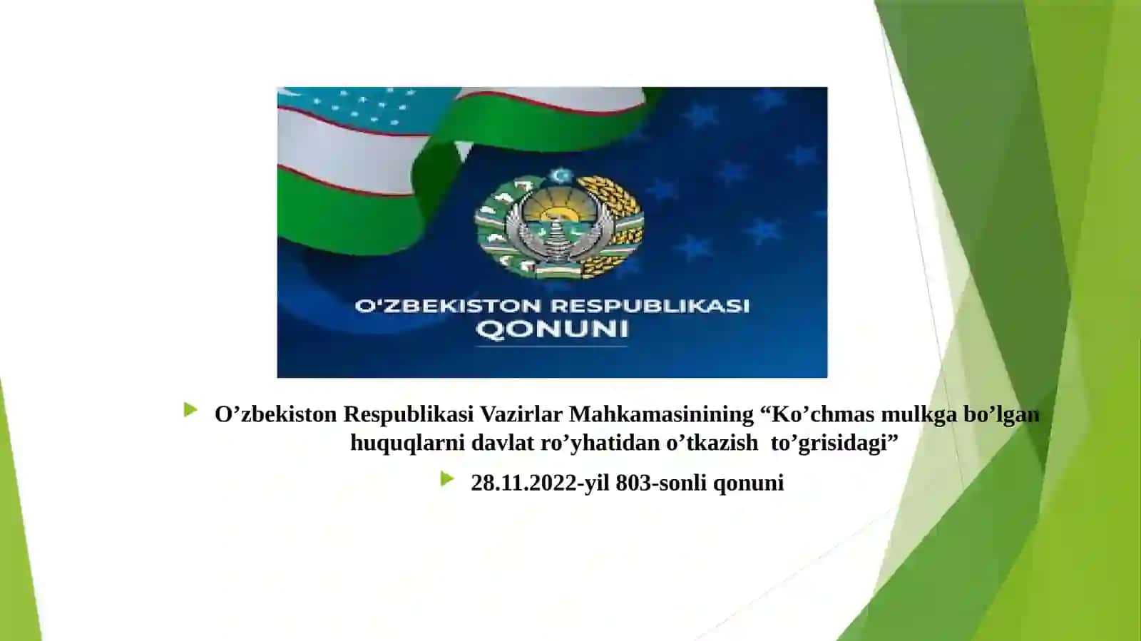 Ko’chmas mulkka doir normativ – huquqiy hujjatlar bilan tanishish (3) 2