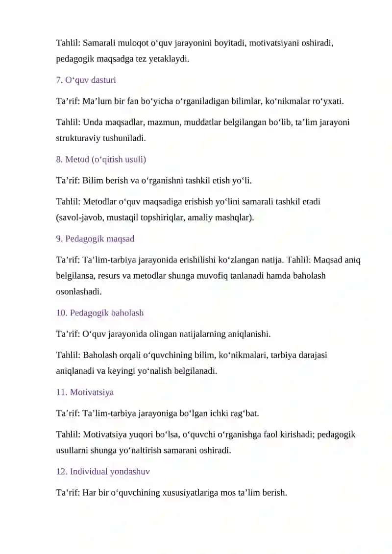 Umumiy pedagogika — Glossariy (Tushunchalar tahlili) 2