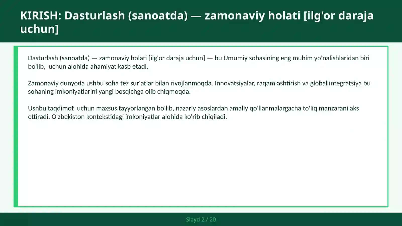 Dasturlash (sanoatda) — zamonaviy holati [ilg'or daraja uchun] 2