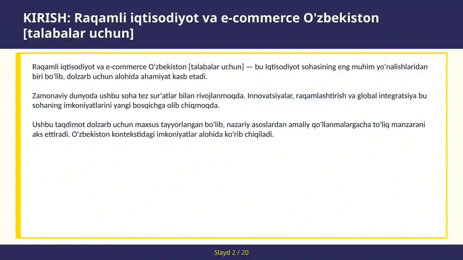Raqamli iqtisodiyot va e-commerce O'zbekiston [talabalar uchun] 2