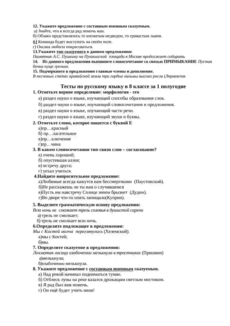 Тест по русскому языку 2