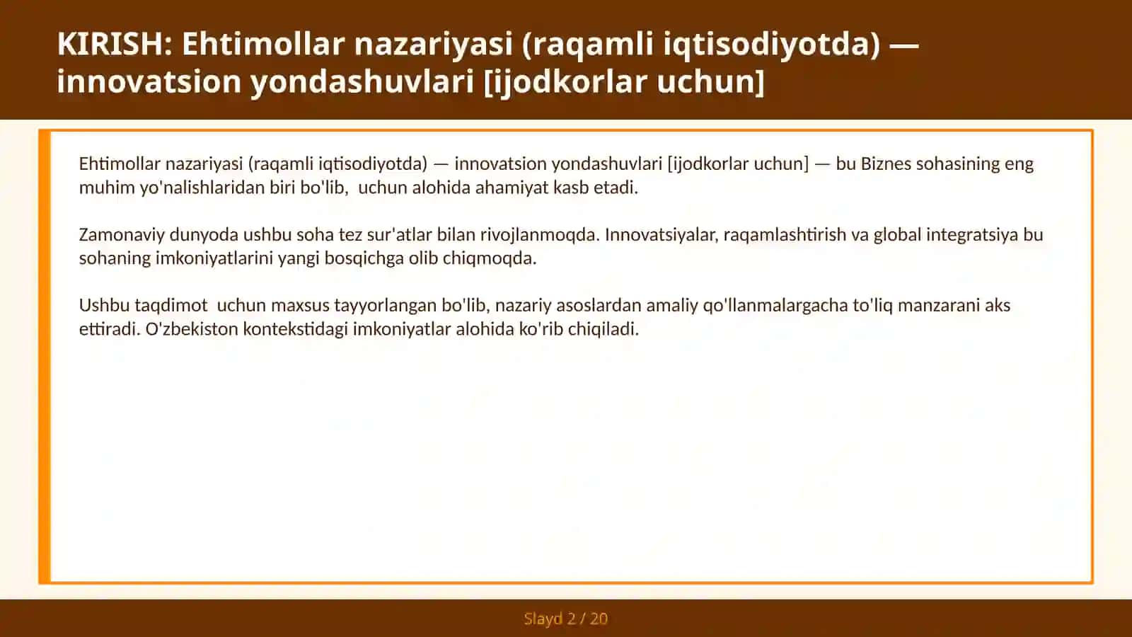 Ehtimollar Nazariyasi (Raqamli Iqtisodiyotda) - Innovatsion Yondashuvlari [Ijodkorlar Uchun] 2