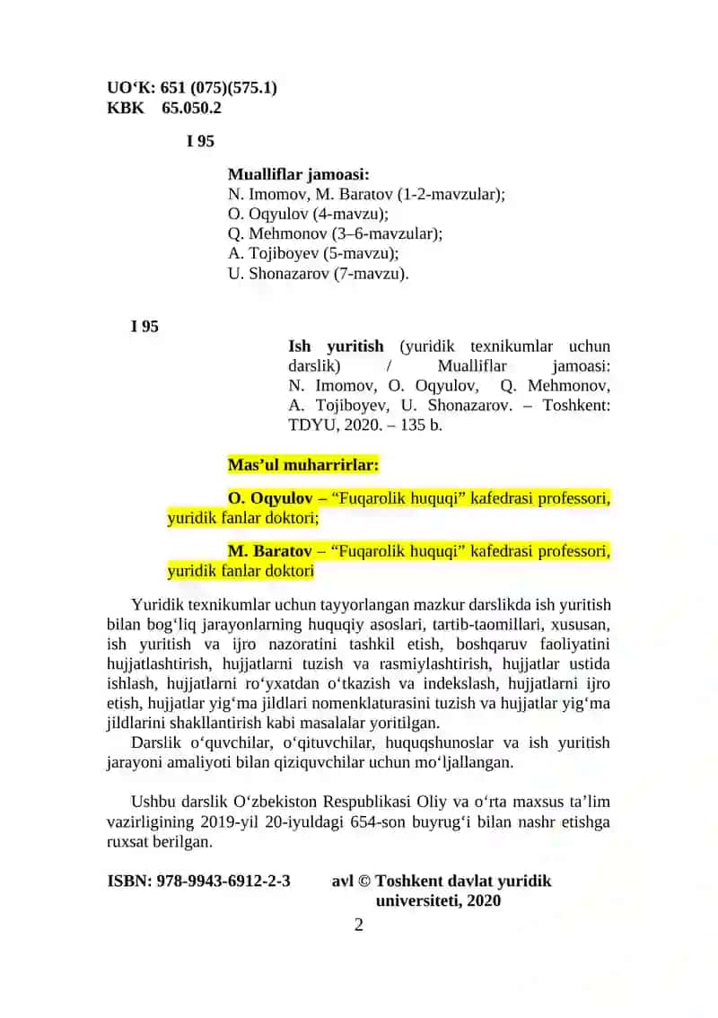 ISH YURITISH (yuridik texnikumlar uchun darslik) 2