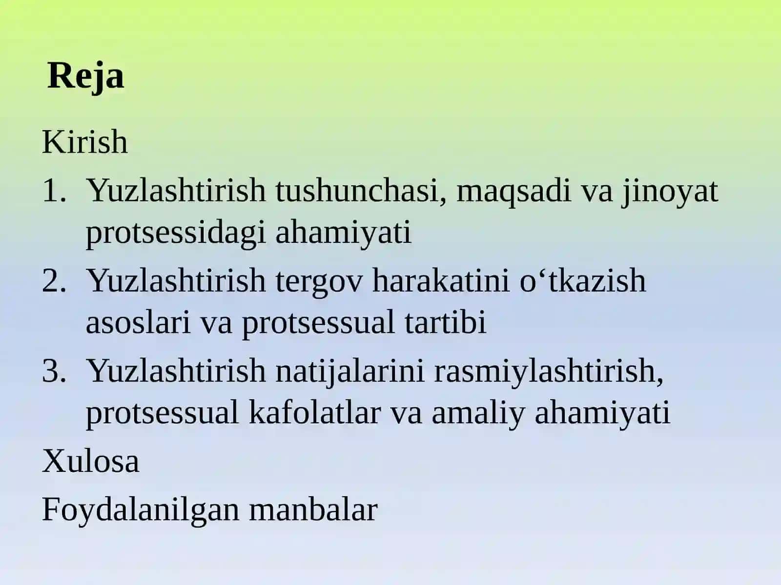 YUZLASHTIRISH TERGOV HARAKATINING O‘TKAZISH ASOSLARI VA TARTIBI 2