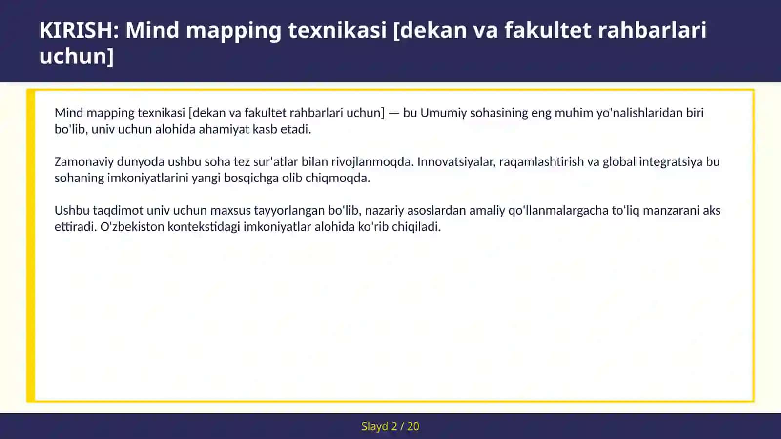 Mind mapping texnikasi [dekan va fakultet rahbarlari uchun] 2