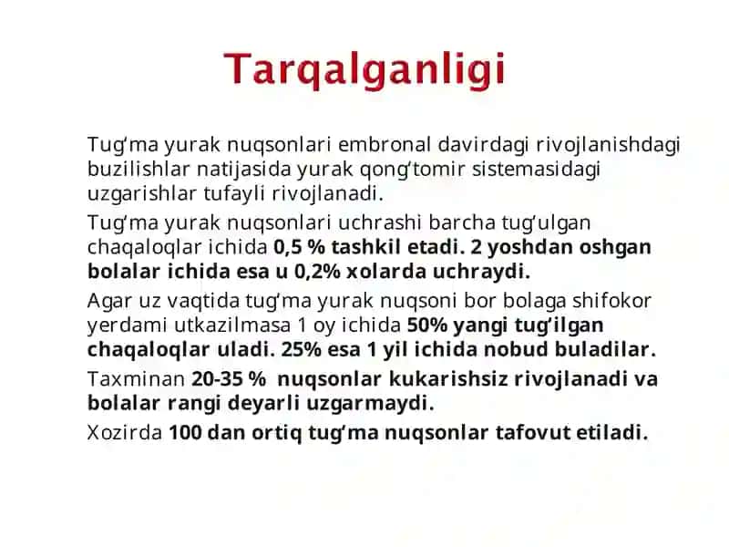 Tug‘ma yurak nuqsonlari embronal davirdagi rivojlanishdagi buzilishlar 2