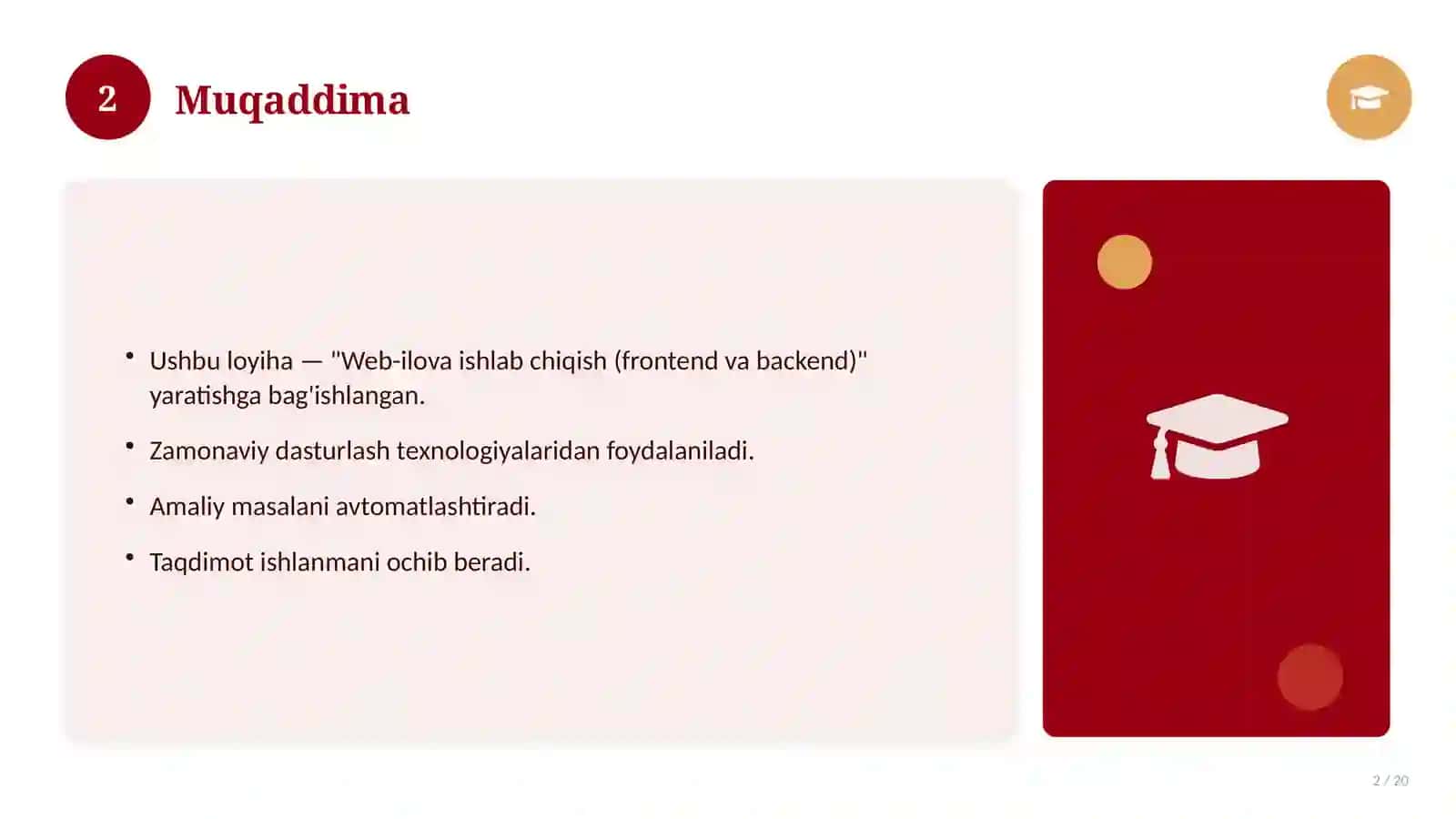 Web-ilova ishlab chiqish (frontend va backend) 2