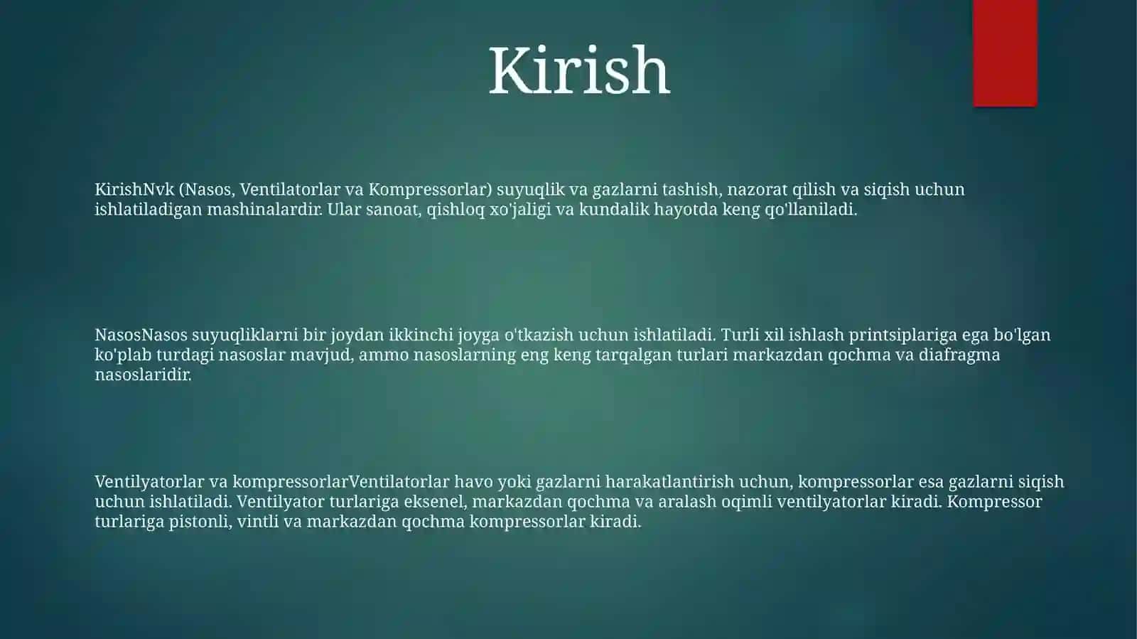Nasoslar, Ventilyatorlar Va Kompressorlar (Nvk) To‘G‘Risida Umumiy Tushunchalar 2