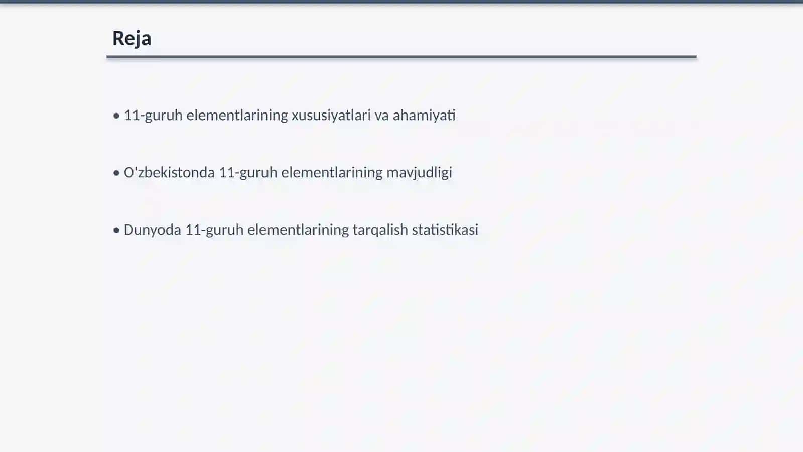 11-guruh elementlarining O'zbekistonda va dunyoda tarqalishi 2