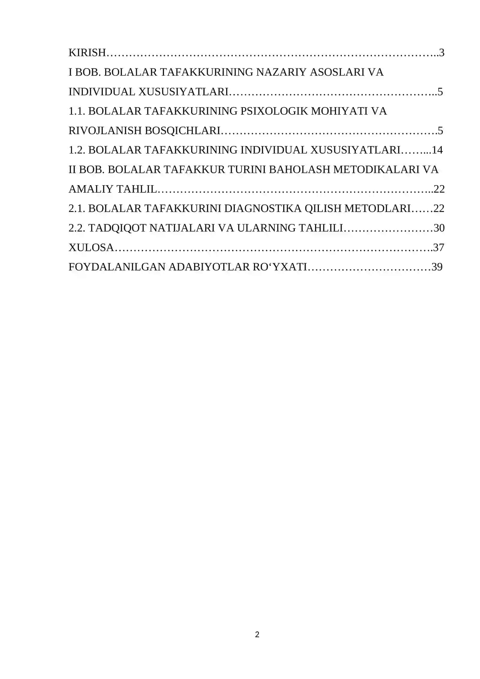 Bolalar tafakkuri va uning individual xususiyatlari hamda tafakkur turini baholash metodikalari kurs ishi 2