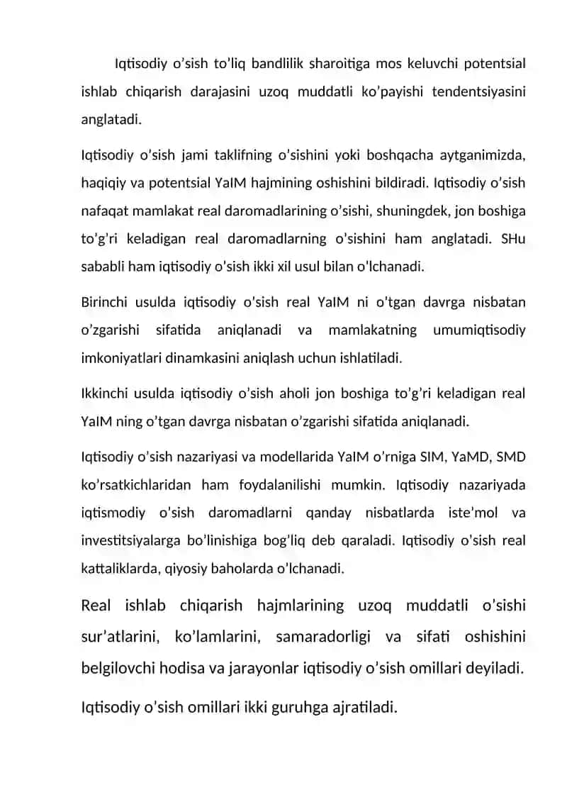 Iqtisodiy o'sishning mohiyati, asosiy tavsifnomasi va modeli 2