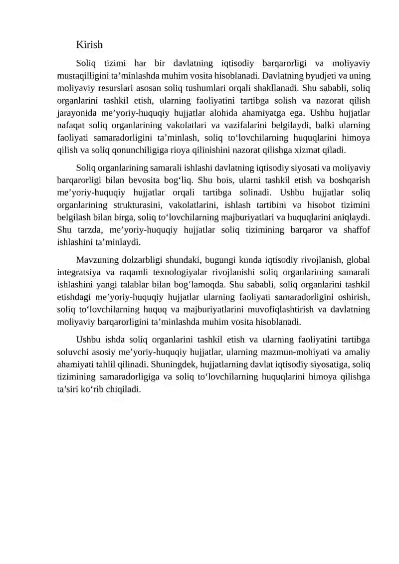 Soliq organlarini tashkil etishdagi me'yoriy huquqiy hujjatlar ularning mazmun-mohiyati 2