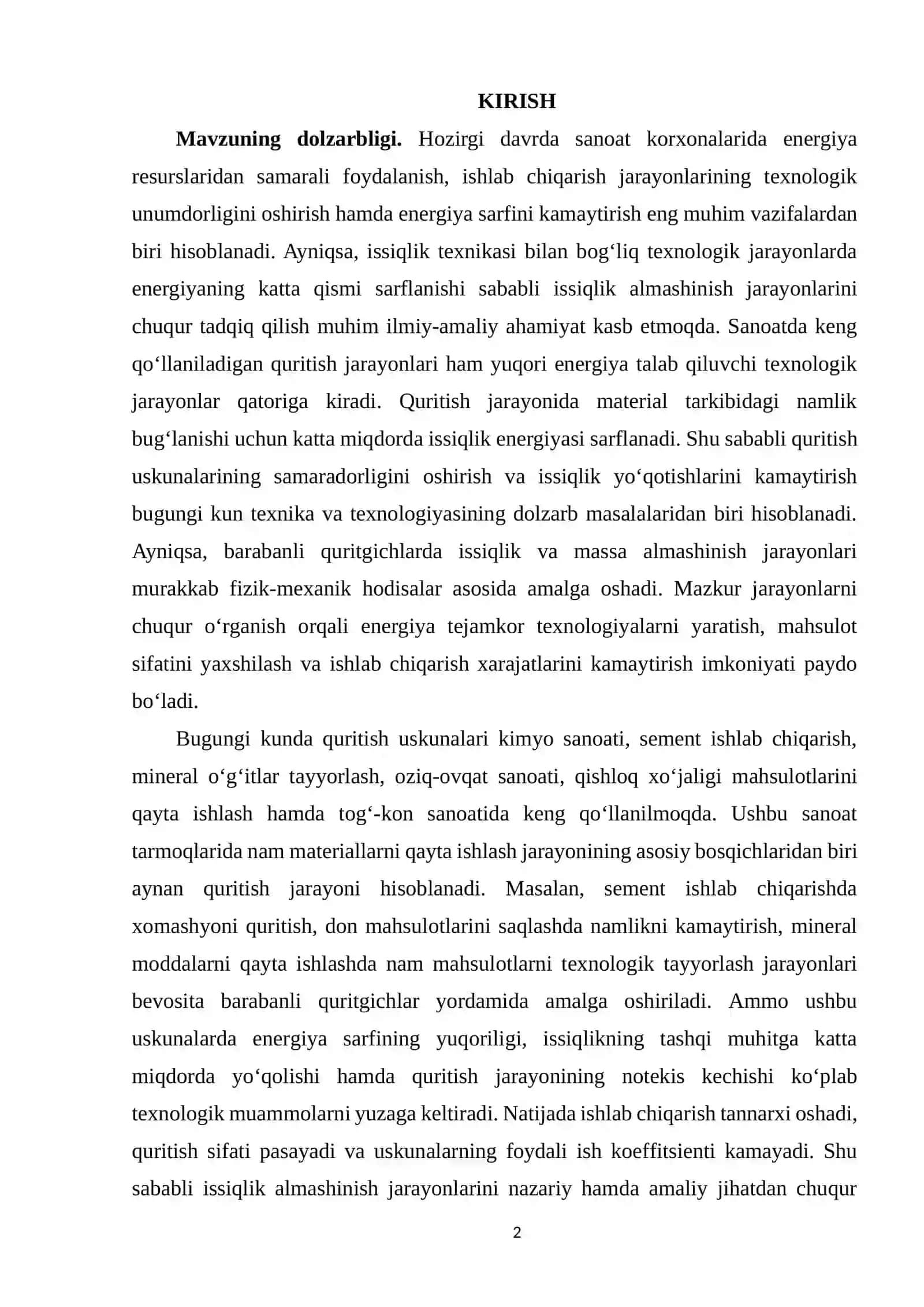 Quritish barabanida issiqlik almashinish jarayonlarini tadqiq qilish 2