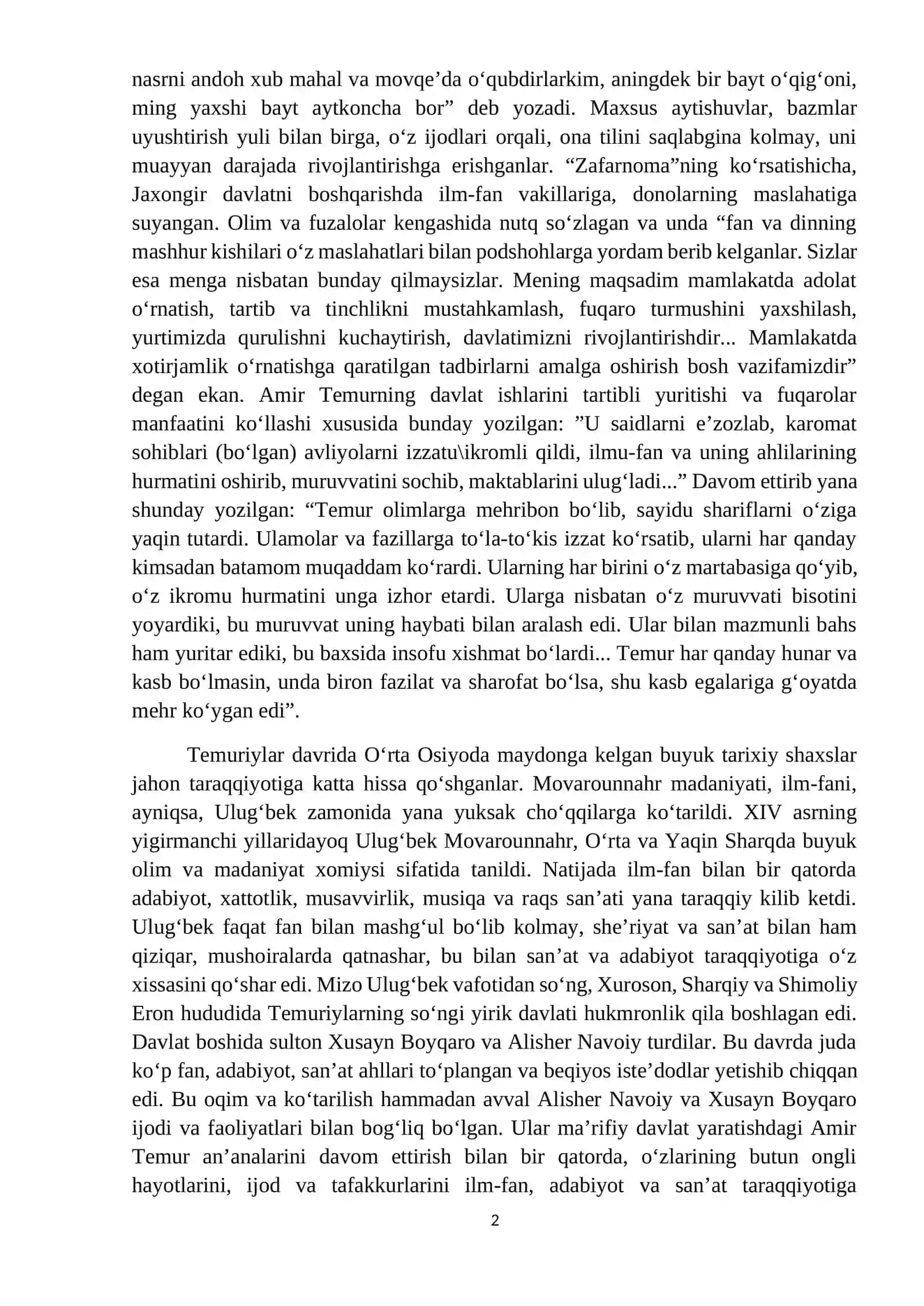 Amir Temur haqida tayyorlangan maruza matni 2