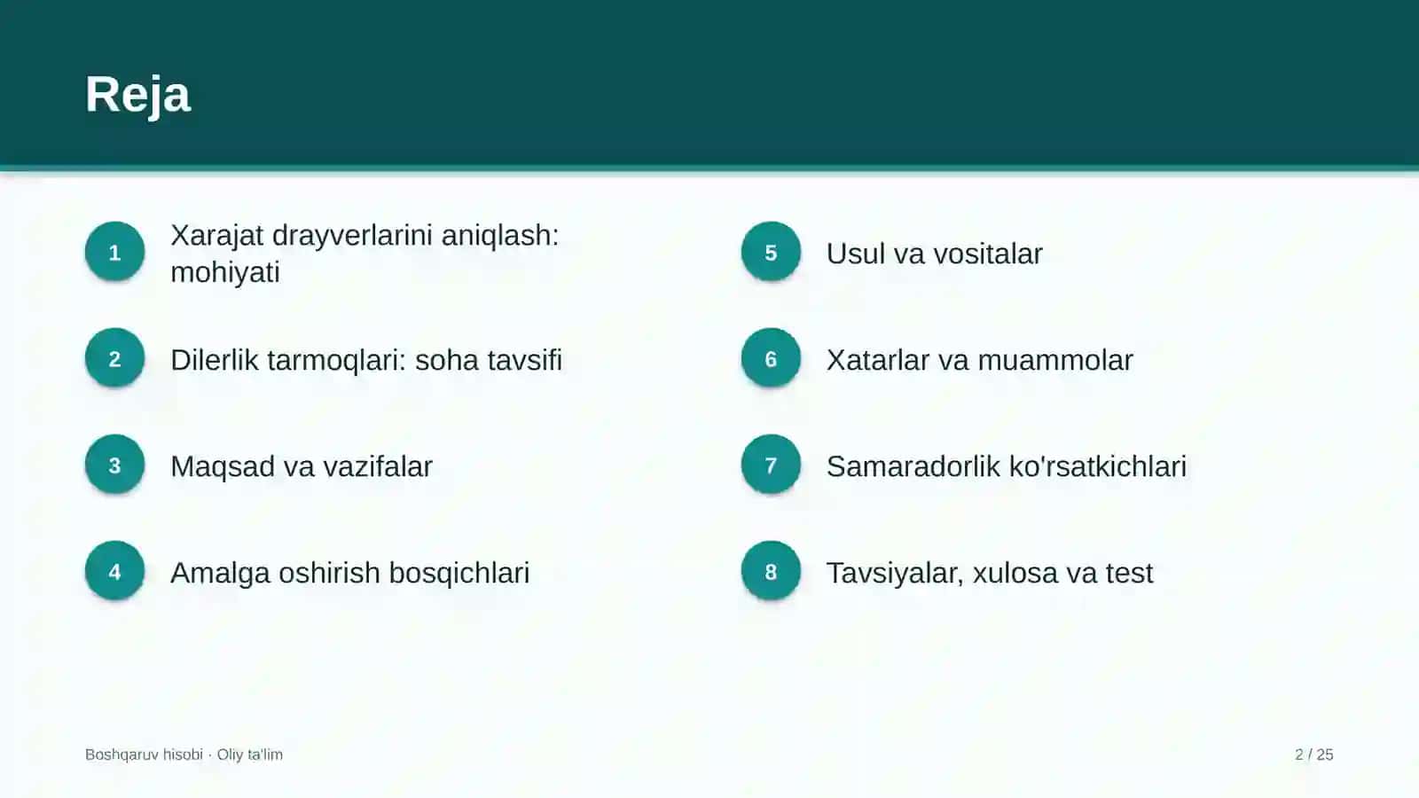 Dilerlik tarmoqlarida xarajat drayverlarini aniqlash 2