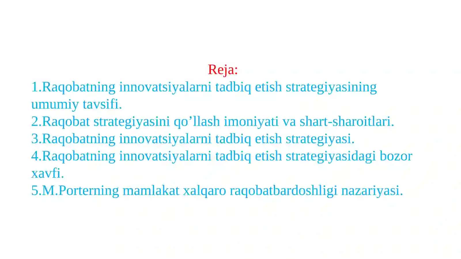 RAQOBATNING INNOVATSIYALARNI TADBIQ ETISH STRATEGIYASI 2