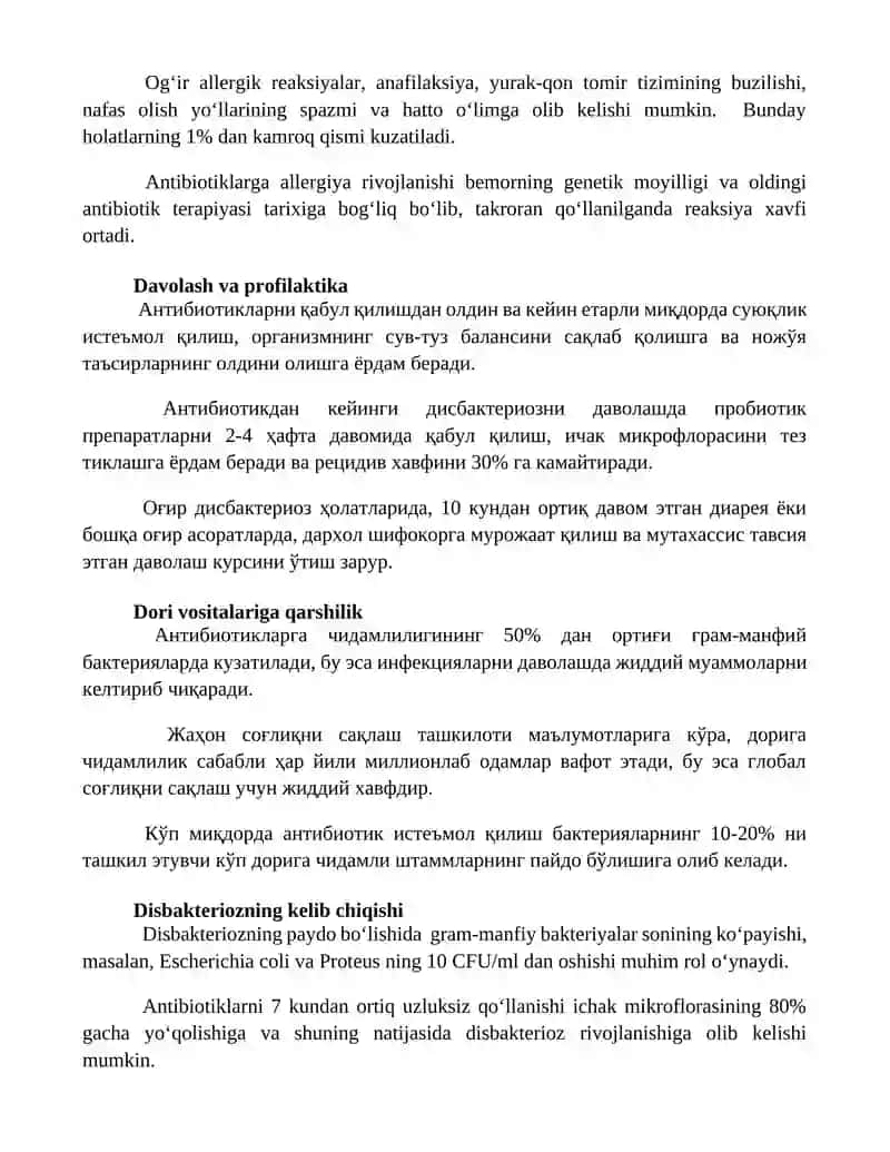 Disbakterios va boshqa antibiotiklar kelib chiqadigan asoratlari 2