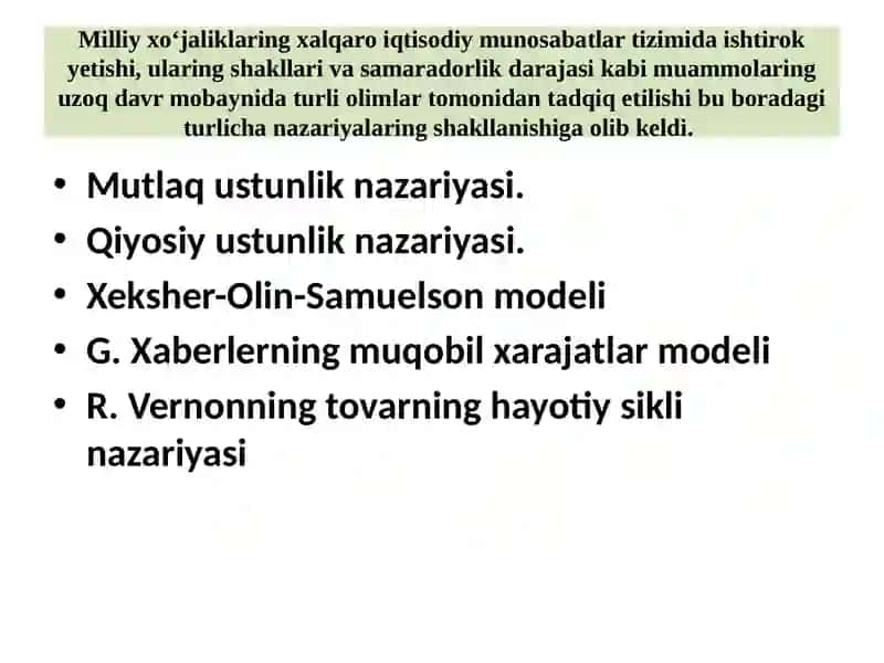Milliy xo‘jaliklar international iqtisodiy munosabatlari tizimi 2