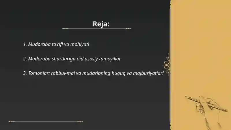 Mudoraba.Mudoraba shartlari 2