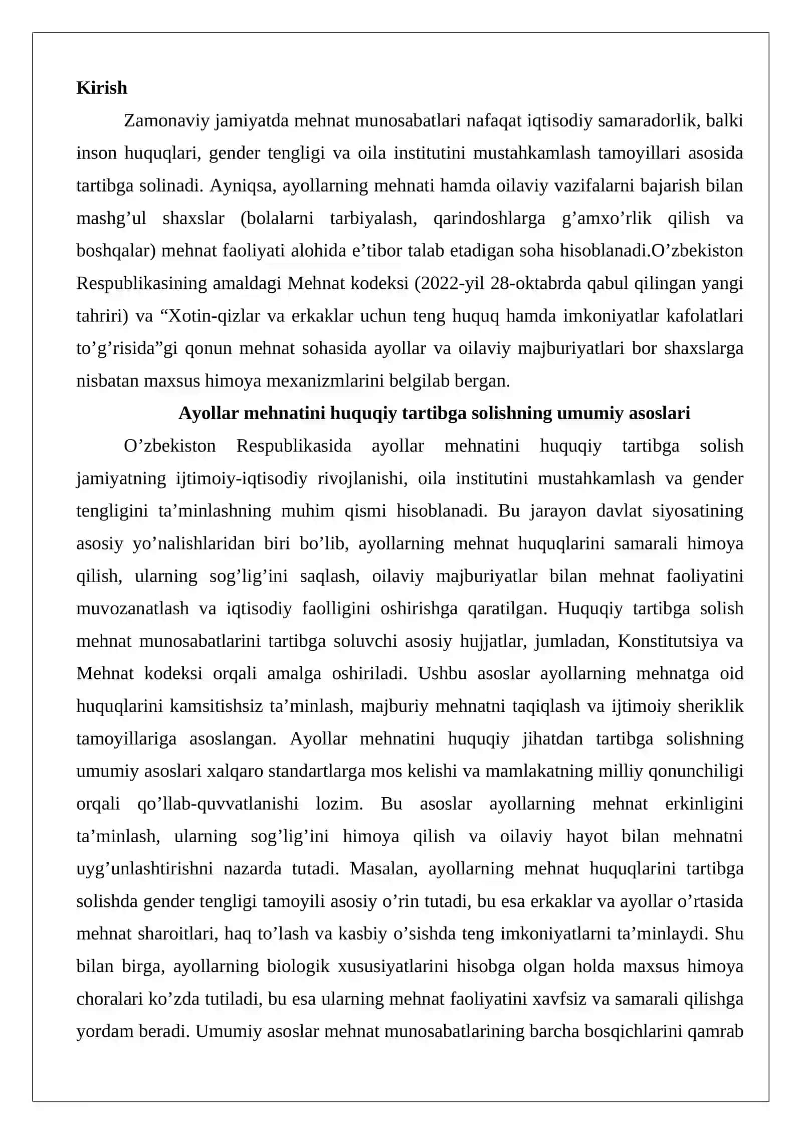 Ayollarning va oilaviy vazifalarni bajarish bilan mashg’ul shaxslarning mehnatini tartibga solishning o’ziga xos xususiyatlari 2