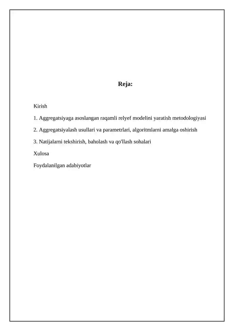 Aggregatsiyaga asoslangan raqamli relyef modelini yaratish metodologiyasi 2