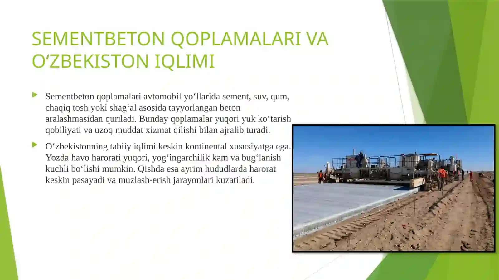 Sementbeton qoplamalari va O‘zbekiston iqlimi 2