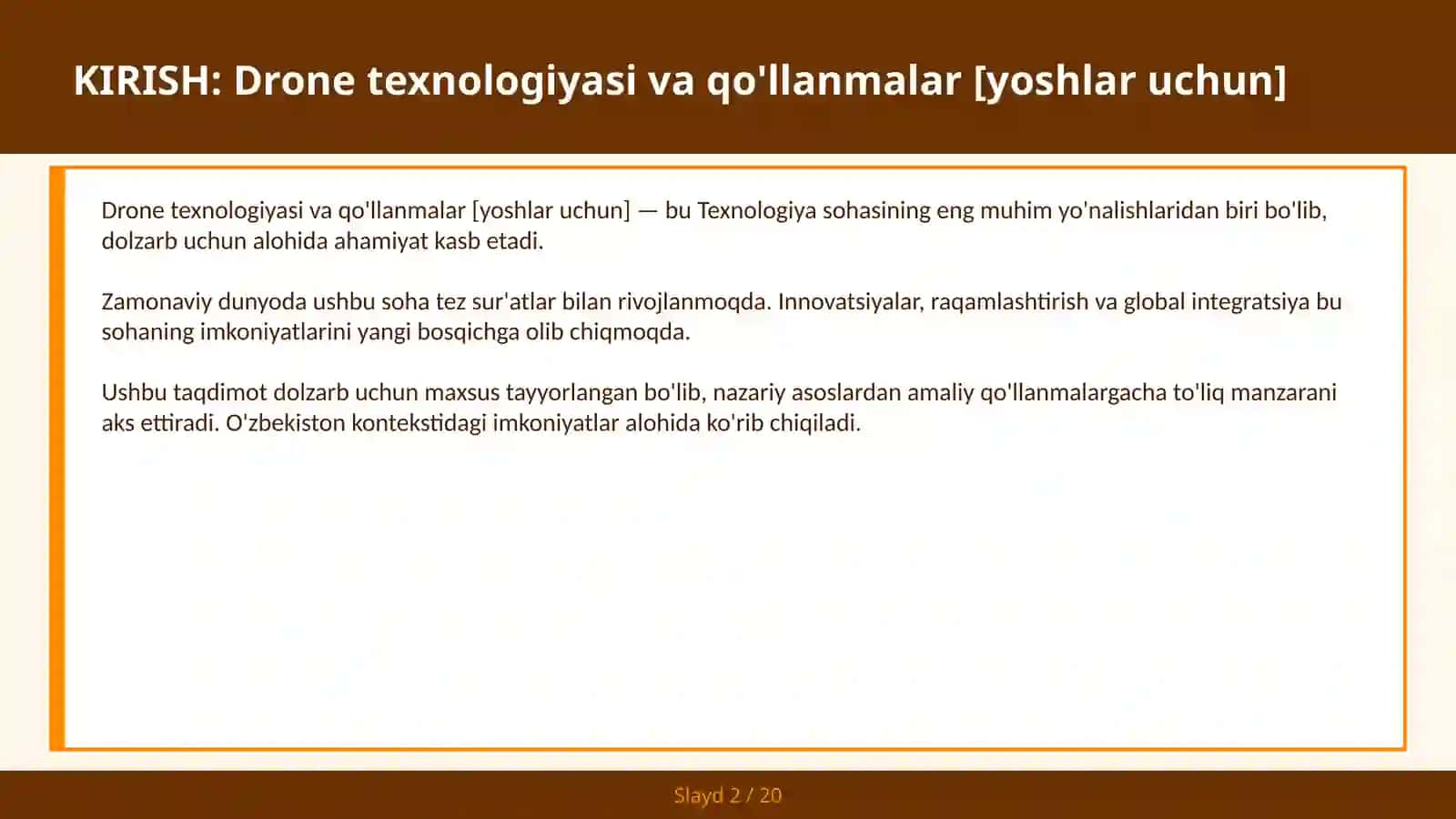 Drone texnologiyasi va qo'llanmalar [yoshlar uchun] 2