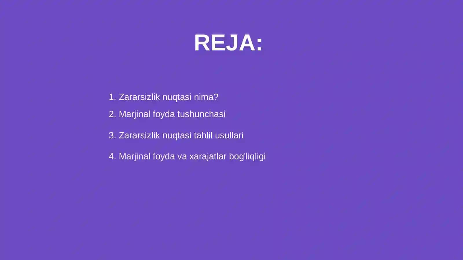 Zararsizlik nuqtasi tahlili va marjinal foyda 2