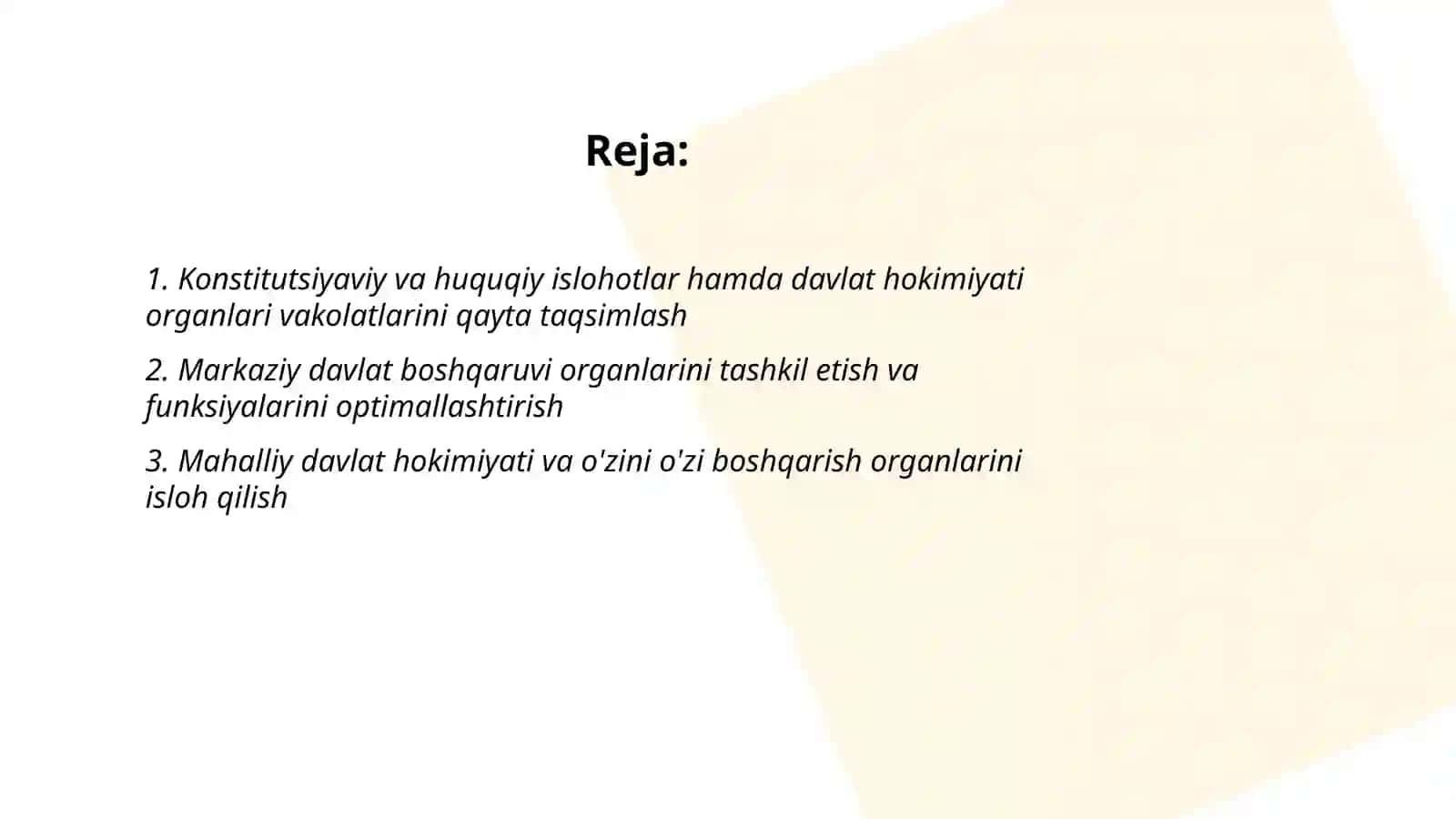 Mustaqillik yillarida davlat boshqaruvi tizimida amalga oshirilgan islohotlar 2