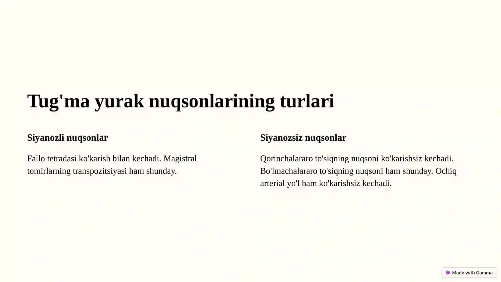 Qon-tomir sistemasi tug'ma rivojlanish nuqsonlari 2