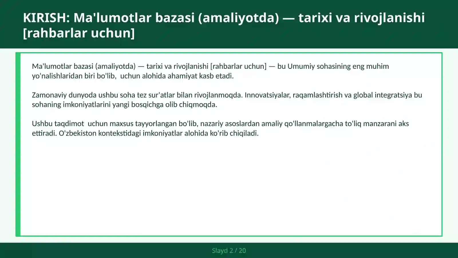 Ma'lumotlar bazasi (amaliyotda) — tarixi va rivojlanishi [rahbarlar uchun] 2