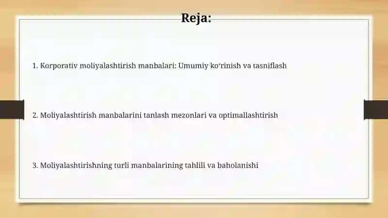 Korporativ moliyalashtirish manbalari: Umumiy koʻrinish 2