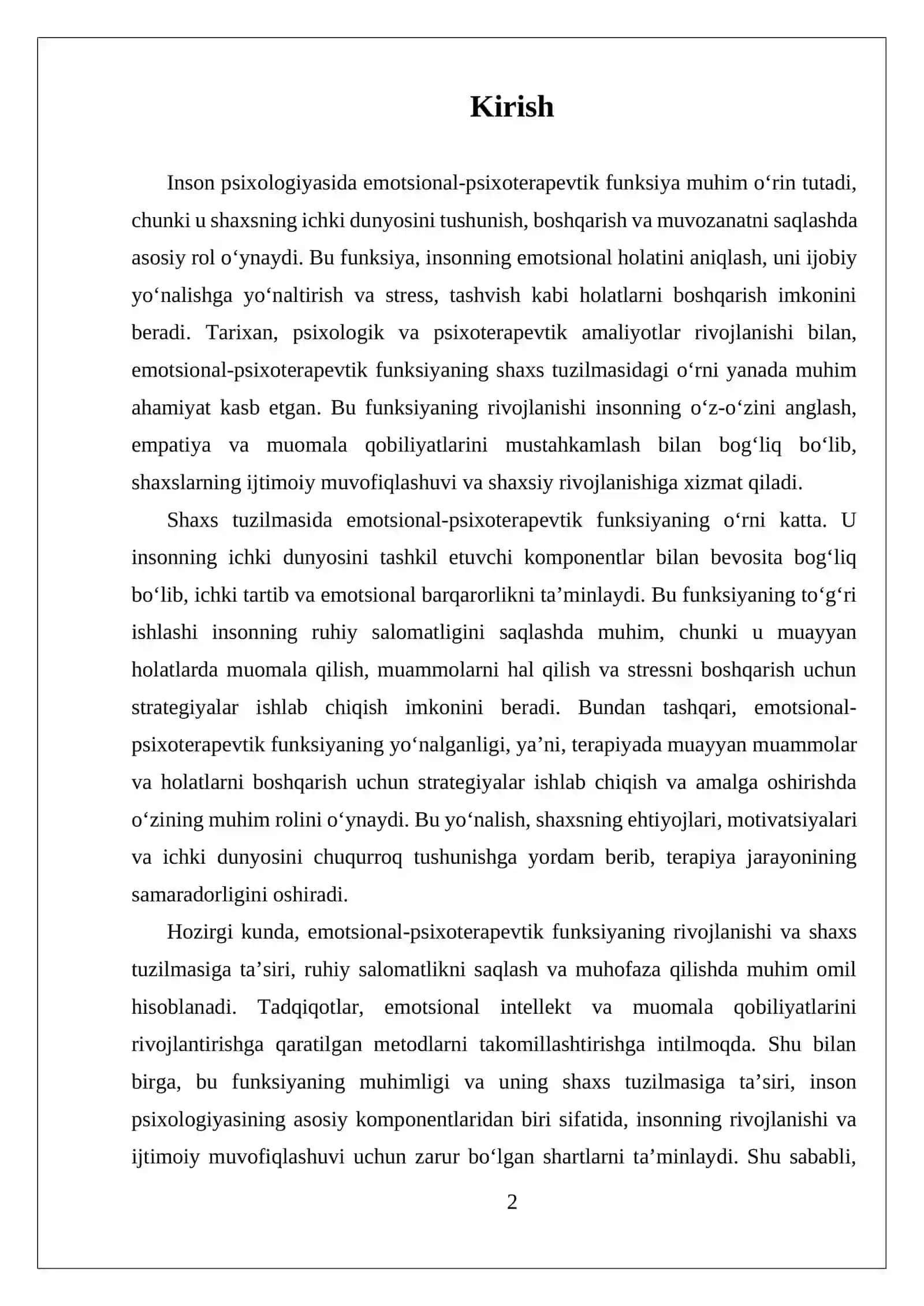 EMOTSIONAL-PSIXOTERAPEVTIK FUNKSIYA,UNING SHAXS TUZILMASIDAGI O'RNI,YO'NALGANLIKNING O'RNI VA ROLI 2