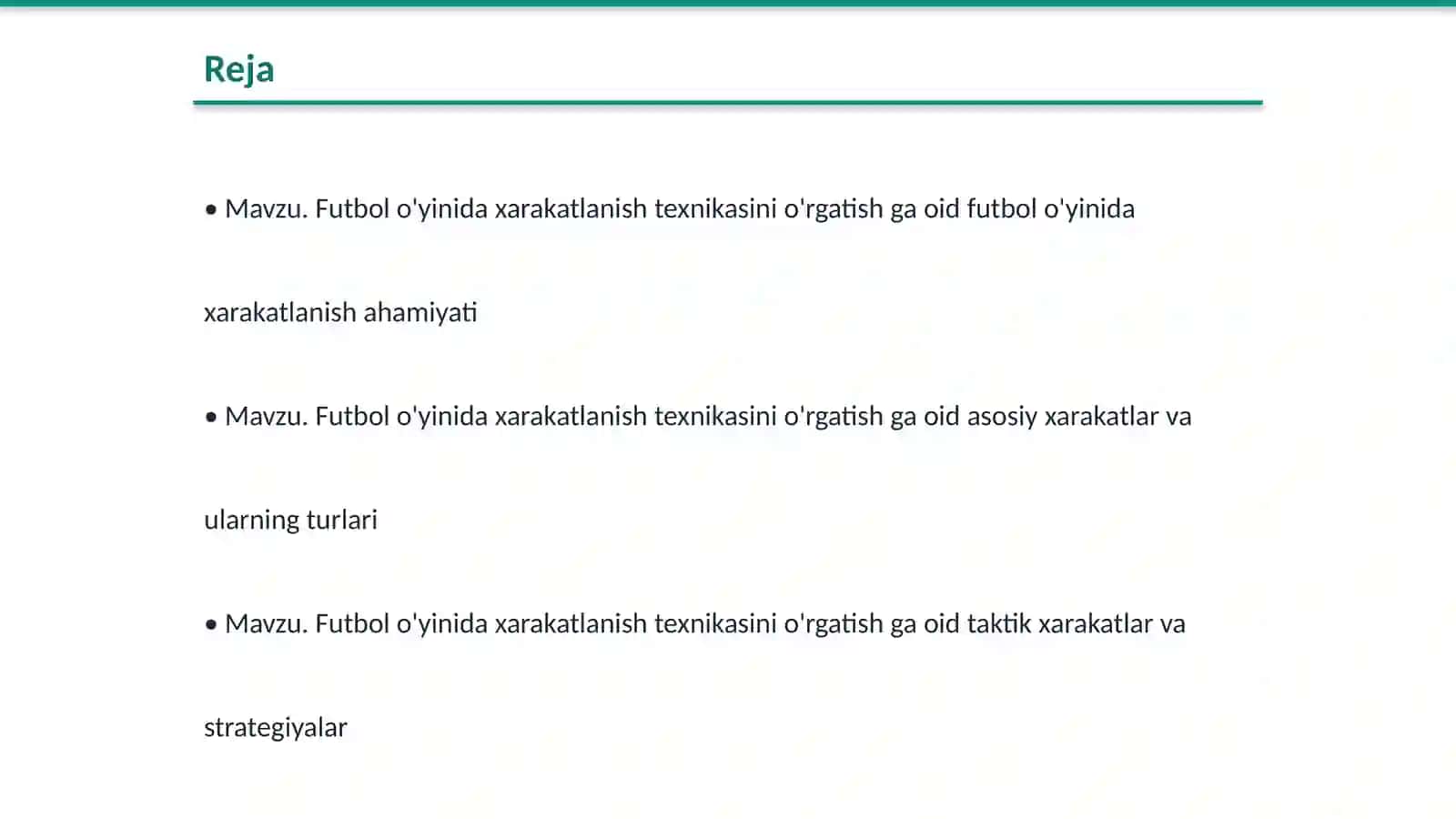 Futbol o'yinida xarakatlanish texnikasini o'rgatish 2