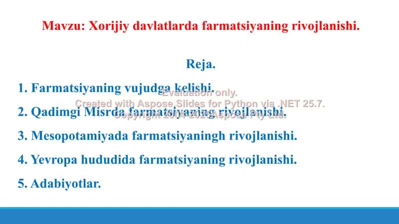 11. Xorijiy davlatlarda farmatsiyaning rivojlanishi. Taqdimot 10 bet. 2