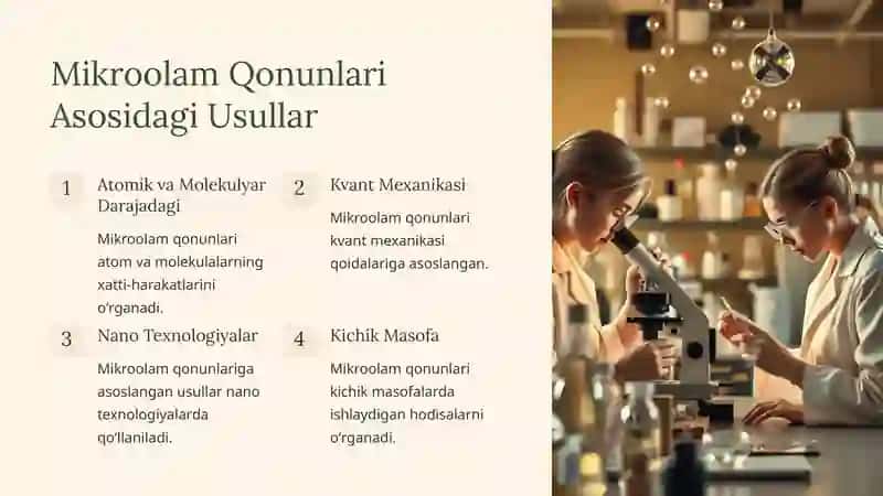 Mikroolam va Makroolam Qonunlariga Boʻysunuvchi Usullarni Taqqoslash 2