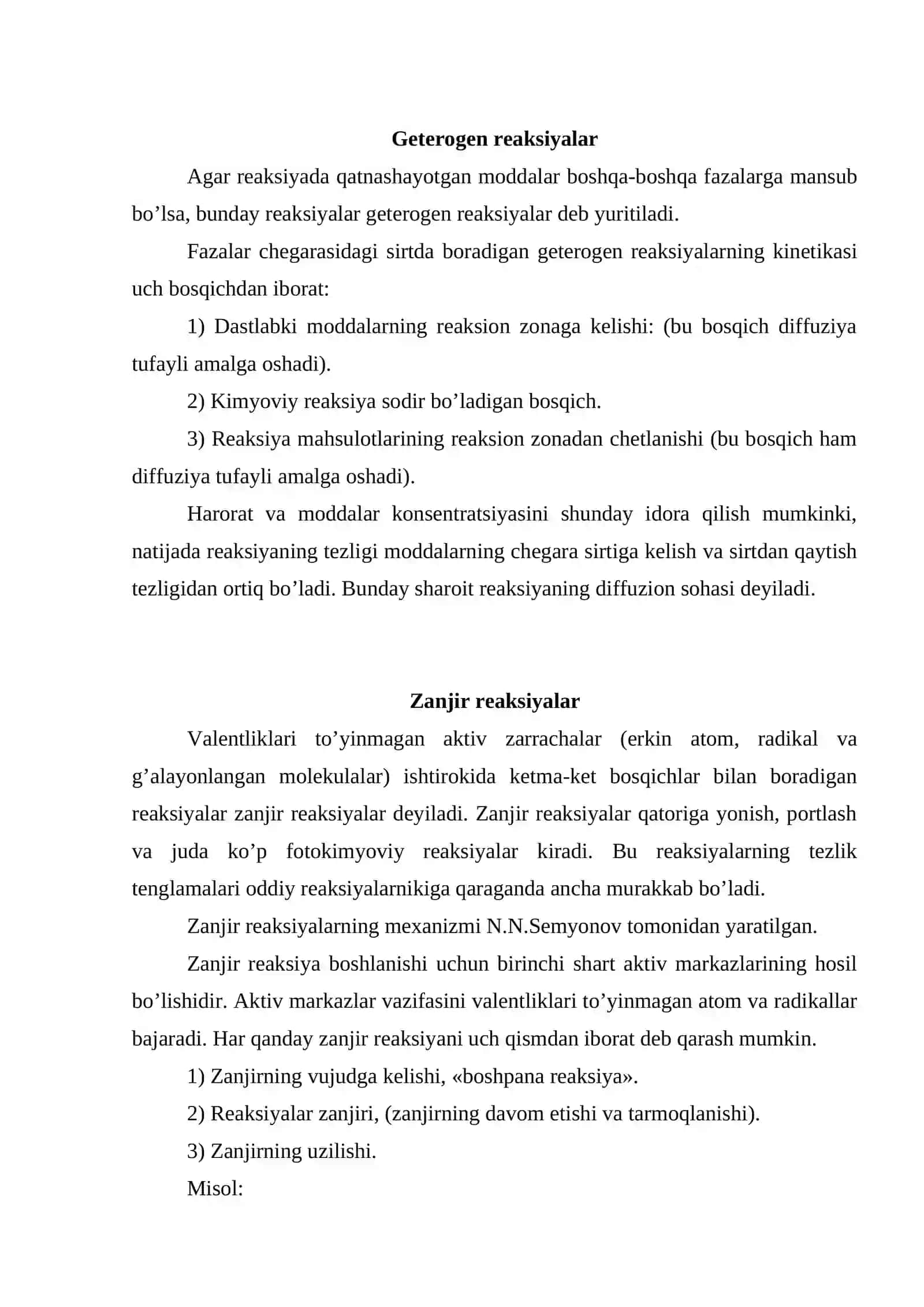 Geterogen kimyoviy reaksiyalarning kinetik tasnifi 2