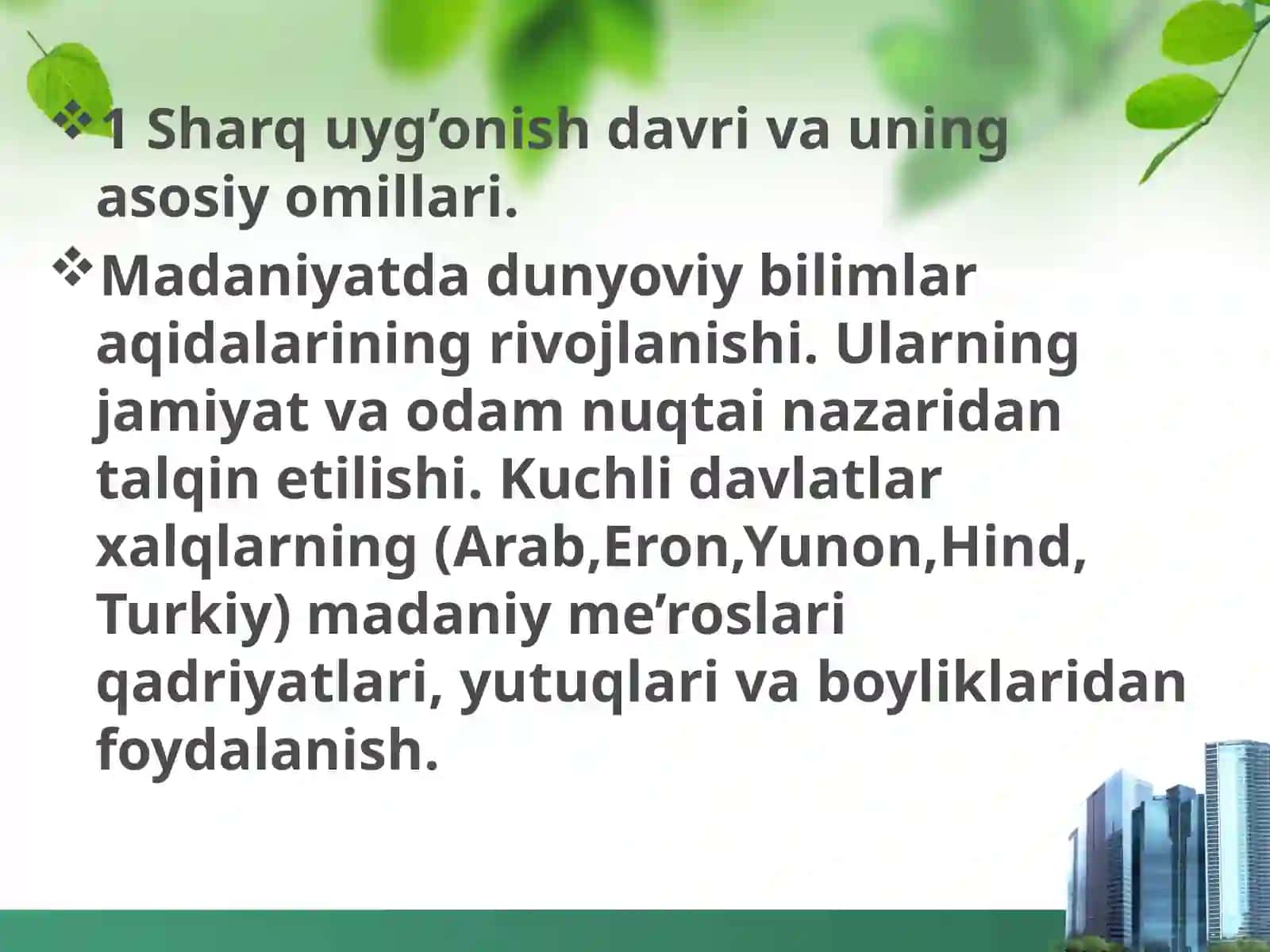 Xalq pedagogikasining tarixiy taraqqiyot bosqichlari.Sharqda ilk uyg‘onish davrida movarounnaxr mutafakkirlarining ta’lim-tarbiya haqidagi qarashlari 2