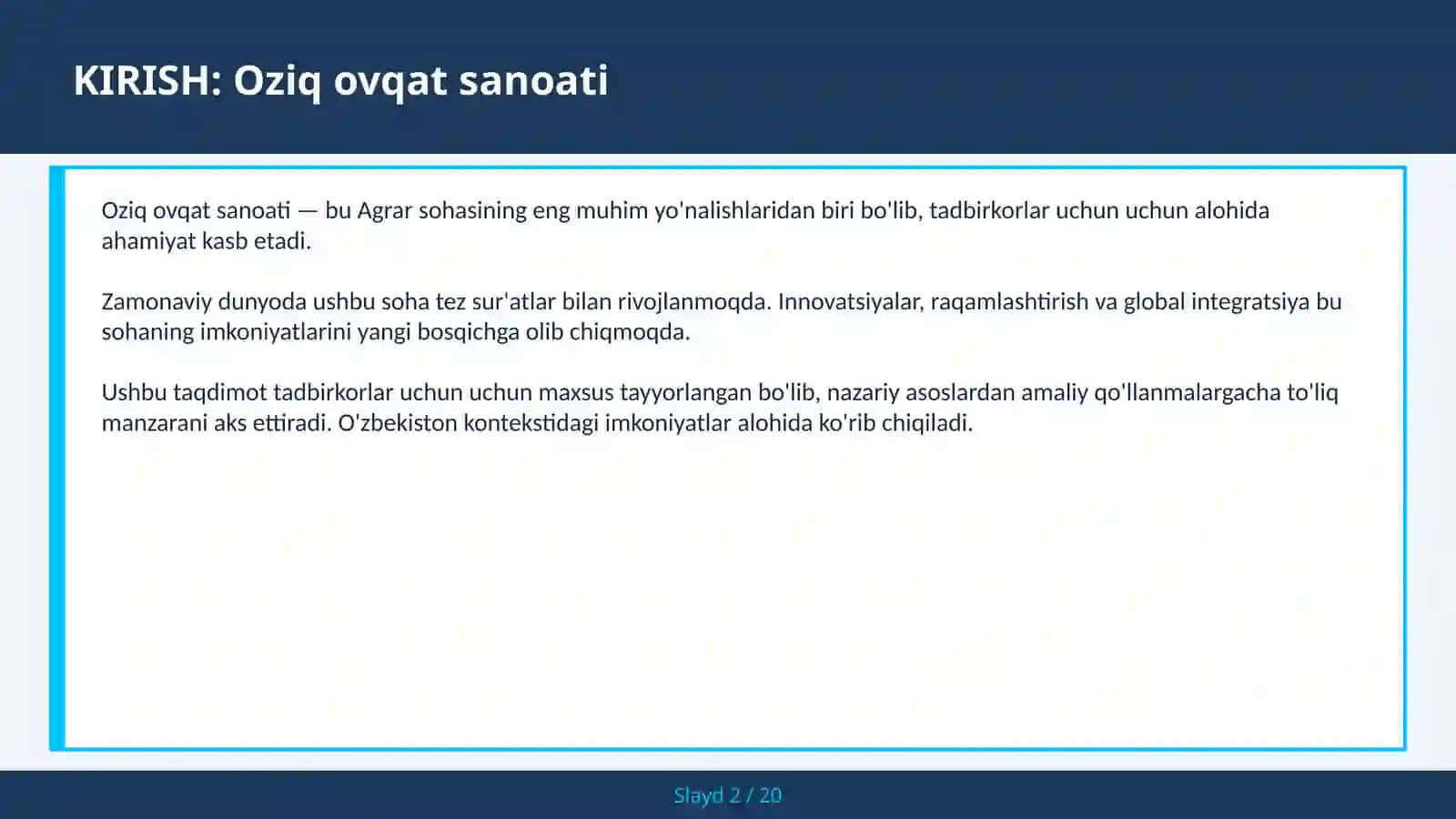 Oziq ovqat sanoati 2
