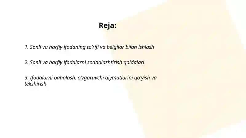 Sonli va harfiy ifoda 2