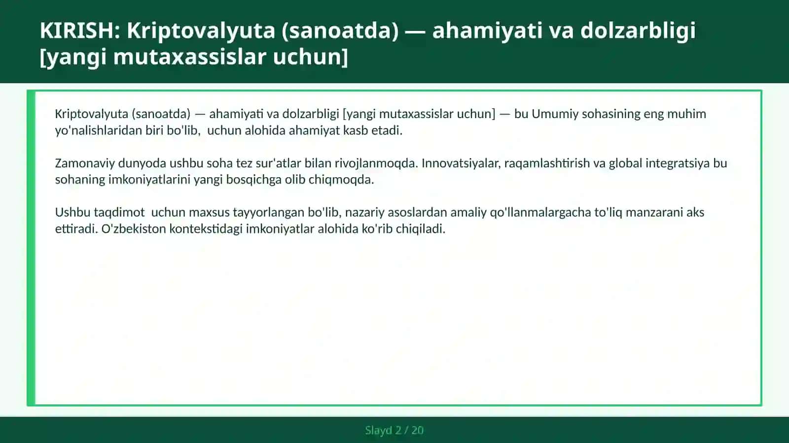 Kriptovalyuta (Sanoatda) - Ahamiyati va Dolzarbligi [Yangi Mutaxassislar Uchun] 2